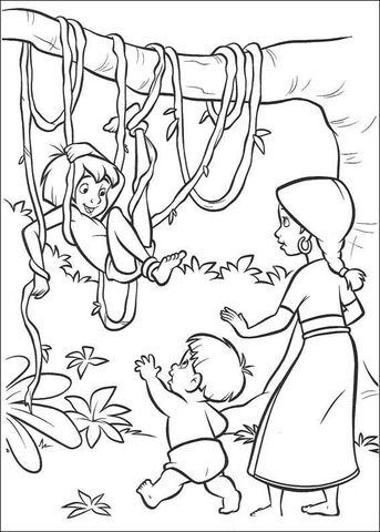 Mowgli With The Indian Family  Coloring Page